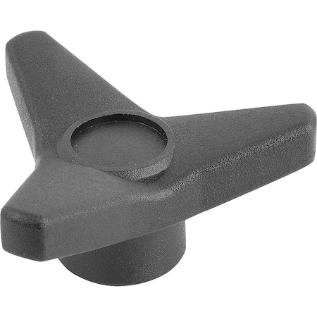 Kipp Triangular Grip D=M10 D1=65 H=28, Form:K Thermoplastic, Black, Comp:Brass K1083.26510